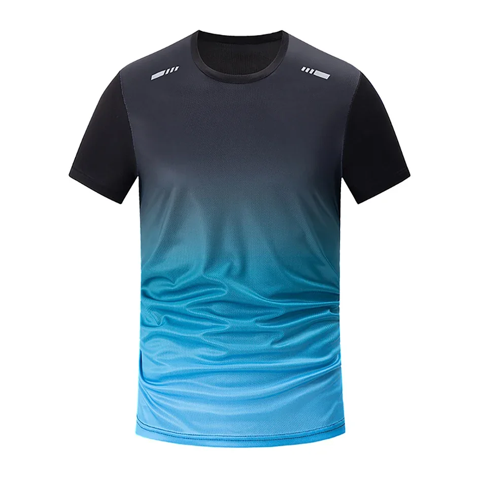 T-shirt da uomo sportive per fitness, abbigliamento sportivo ad asciugatura rapida, top a maniche corte sfumato per allenamento all'aperto, basket e corsa - immagine 4