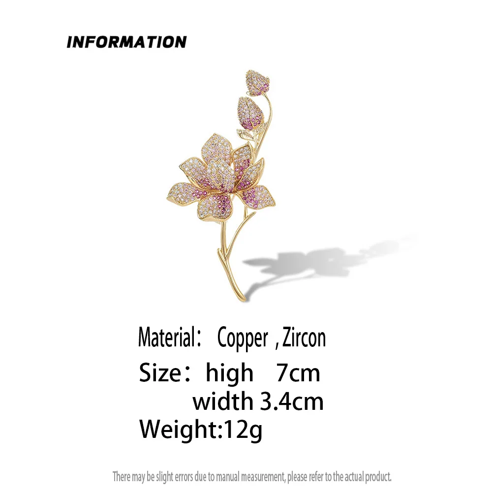 Bridal Flower Brooches Jewelry Perfect Pink Rhinestone Crystal Hijab Pins Brand Women's Party Pendant Bijoux