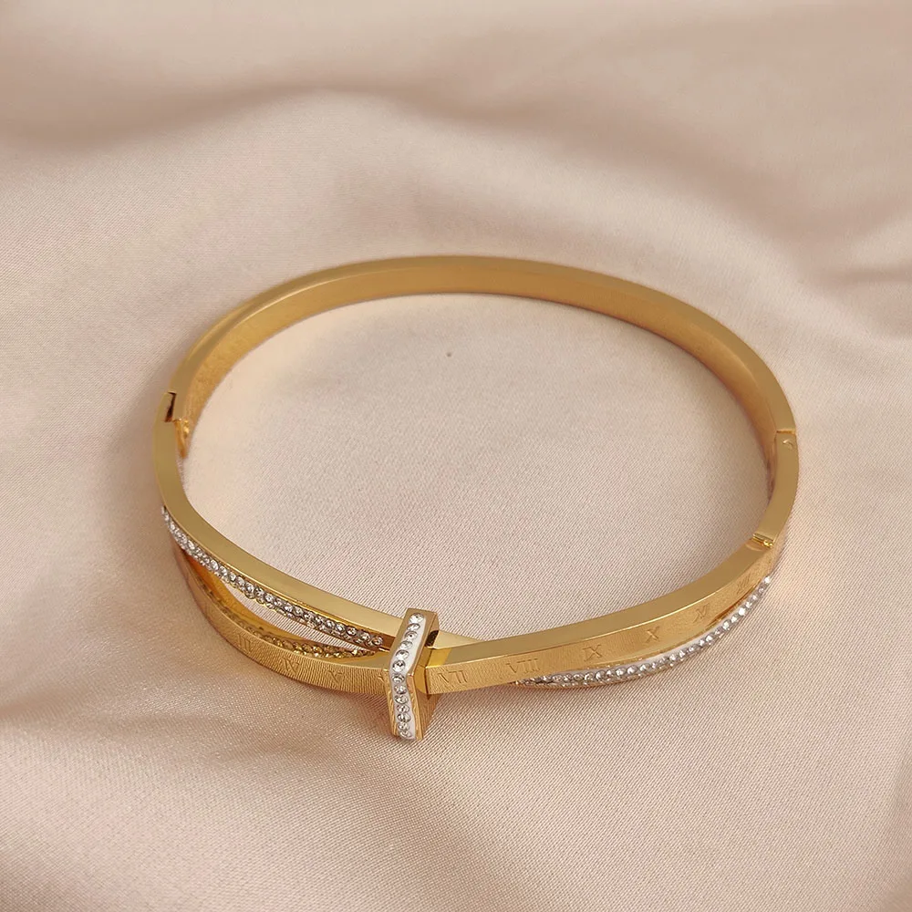 New Knotted Hollow Zircon Gold Plated Stainless Steel Women's Bracelet, High Quality Waterproof Silver Bracelet 5