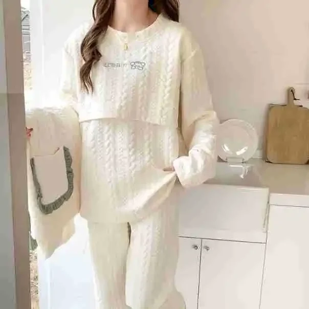 Maternity Clothing Set Air Cotton Postpartum Nursing Three-Piece Set Pregnancy Sleepwear Winter Maternity Outerwear