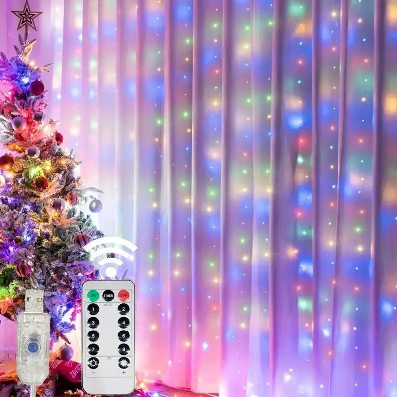 thumbnail image 1 of New Year Christmas Curtain Light Garland Remote control 8 Modes Merry Christmas Decor For Home Christmas Ornament Gifts Navidad, 1 of 5
