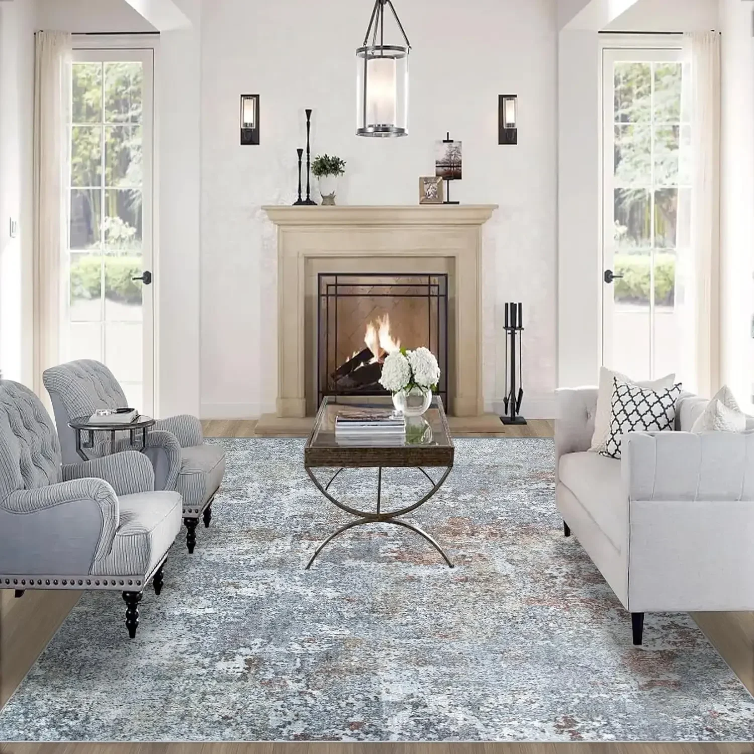 

Furniture supplies8x10 Area Rugs for Living Room: Large Machine Washable Area Rug with Non Slip Backing Non Shedding Abstract St