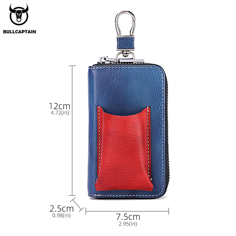 BULLCAPTAIN Men's Genuine Leather Key Case New Home Car Key Clip Men's Leather Case Mini Practical Chain Zipper key case key holder key organizer key purse