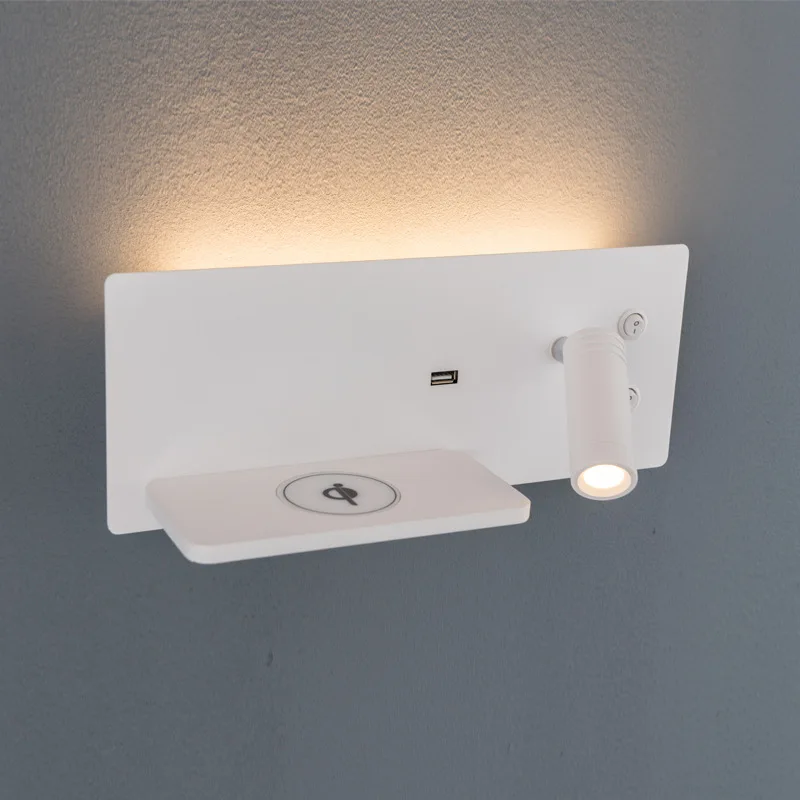 

Modern New Simple Nordic USB Wireless Charging Bedside Reading Wall Lamp