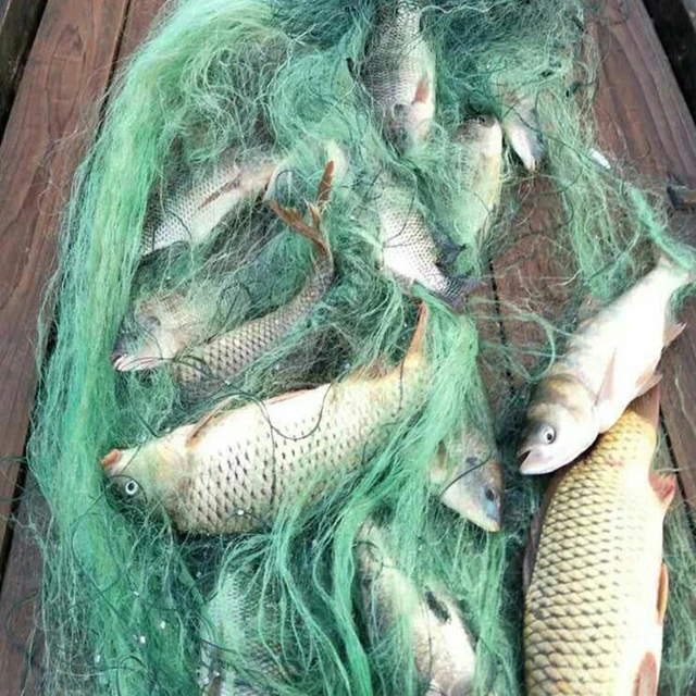 Red de pesca de tres capas con trampa flotante para peces de río