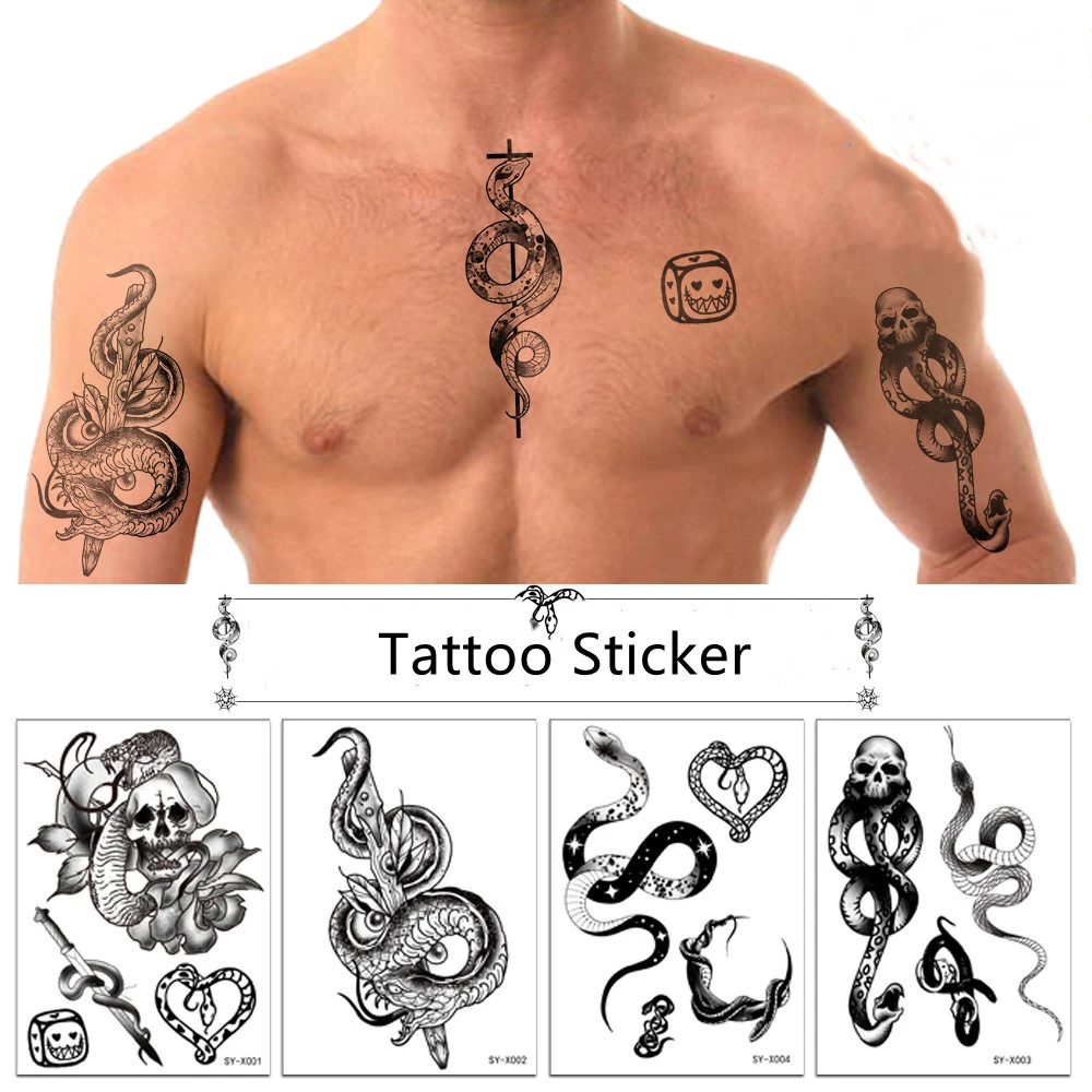 New Black Snake Temporary Tattoo Stickers For Women Men Body Waist  Waterproof Fake Tattoo Dark Wine Big Size Snake Tattoo - Temporary Tattoos  - AliExpress
