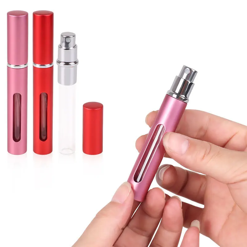 1PC 5/10ml Portable Perfume Bottle Refillable Metal Spray Pump Aluminum Empty Glass Atomizer Travel Women Cosmetic Containers