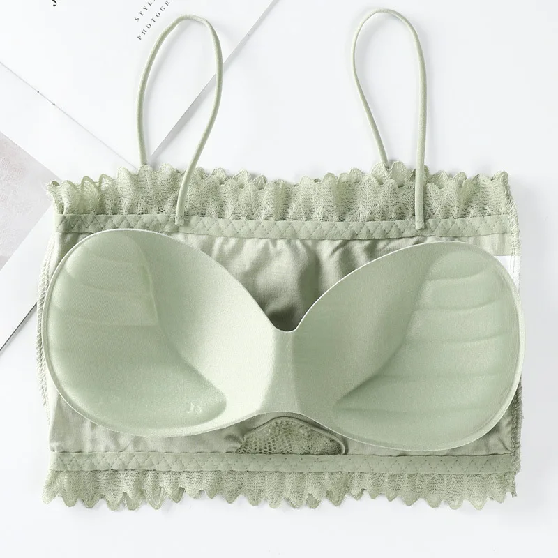 2021 Female Summer Crop Tank Top Women Fashion Deep V Lace Bras Embroidery Floral Tank Top Bra Wrapped Chest Camisole Padded Bra