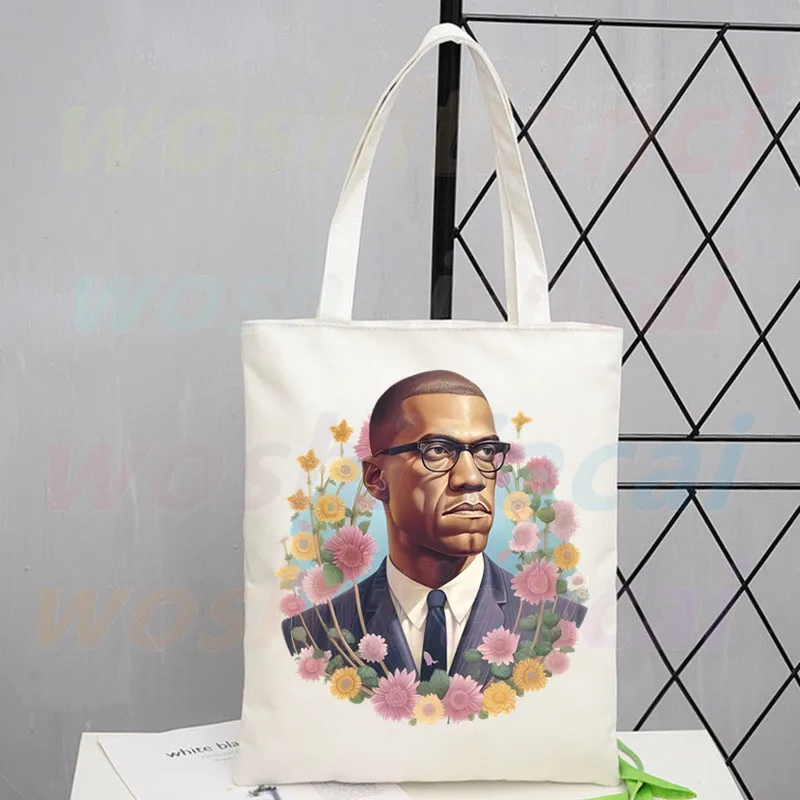 Malcolm X Black History Shopping Bags Print Tote Bag Eco Reusable Shopper Bag Canvas Shoulder Bag Handbag Women Bags