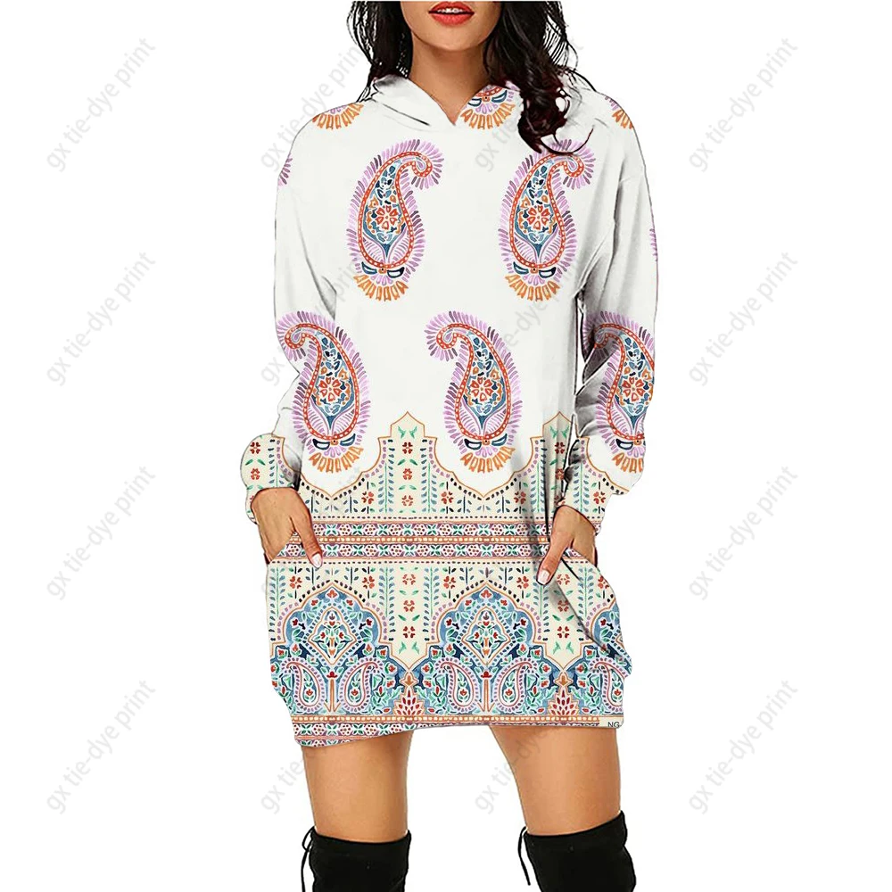 

Bohemian pattern printing Sweetshirts For Woman Female Hoodie Dress Long Women’s Sweater Hooded Casual Women's Hoodies Dress