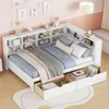 Daybed with Storage Drawers and Bookcase, L-Shape Daybed with USB Ports and Headboard with Storage Headboard, Corner Bed Frame 4