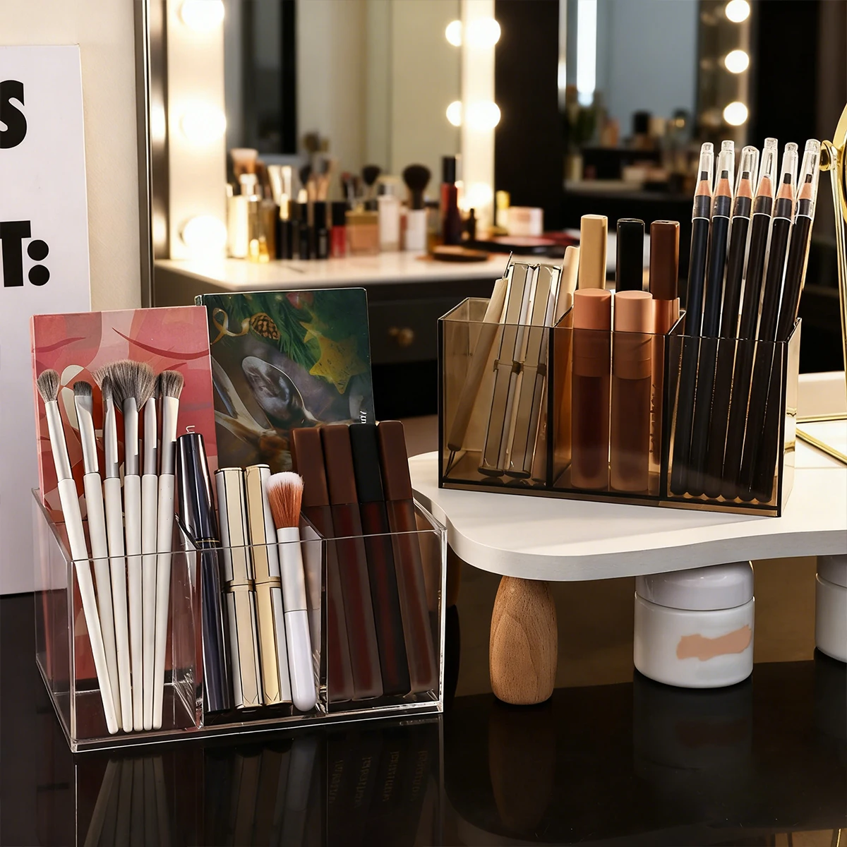 1pc Desktop Acrylic Transparent Makeup Brush Storage Box Organizer Portable Lipstick Makeup Brush Makeup Pen Holder Storage Box 1