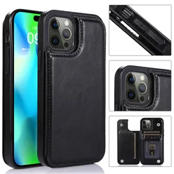 Sleek Leather Flip Cover Wallet Phone Case with Card Holder Slots - iPhone 13 (Black)