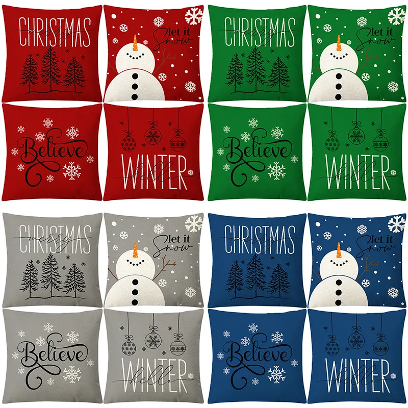 

2023 Merry Christmas Pillowcase Snowman Xmas Pillow Cover Snowflake Alphabet Cushion Cover 45x45 Home Decor Living Room B0349G