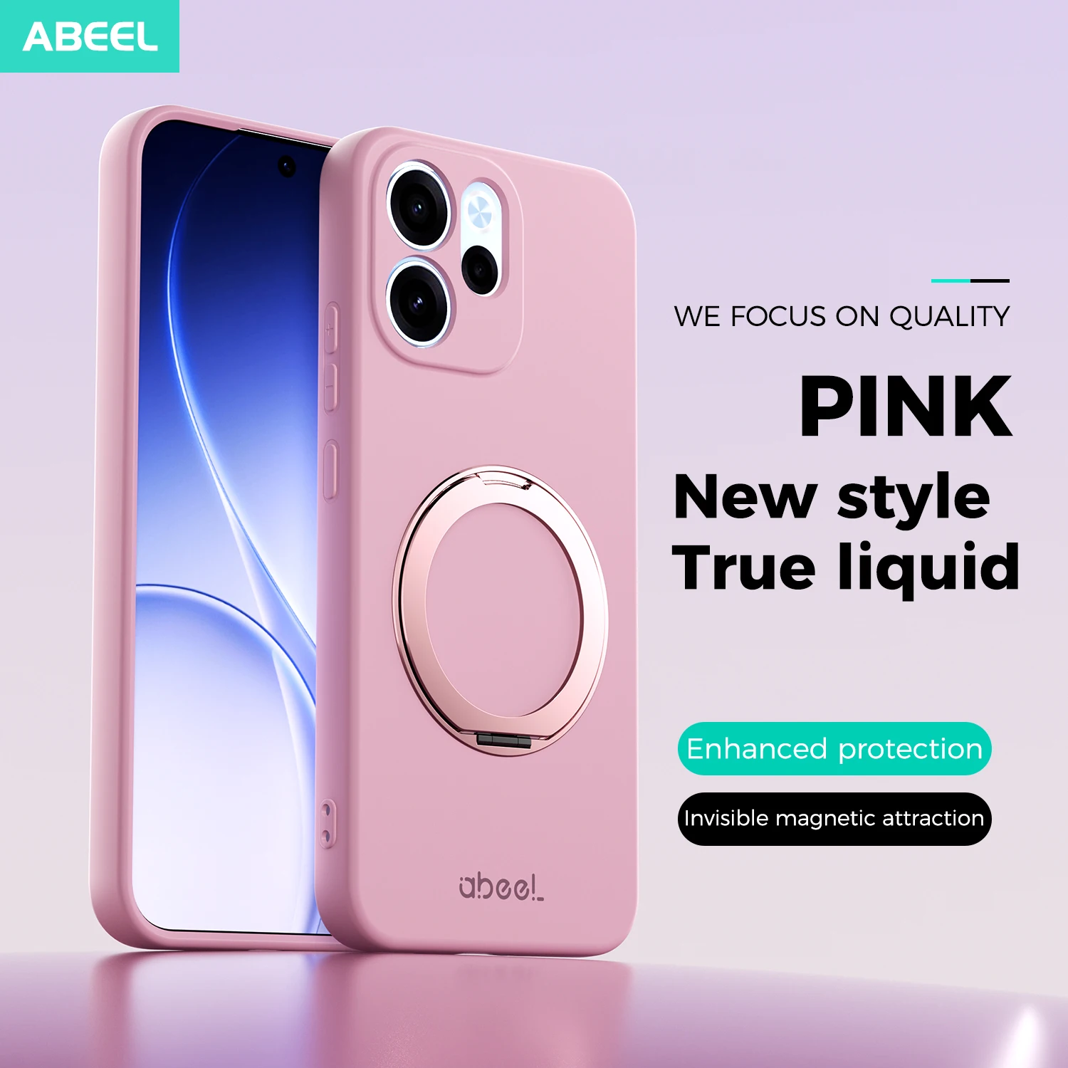 Sleek Metal Ring Magnetic Back Case - Liquid Silicone Cover