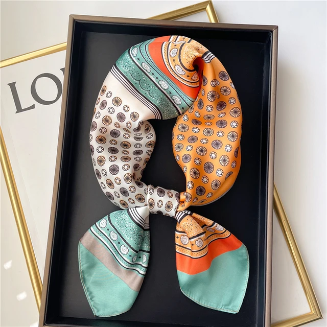Plaid Silk Square Scarf Women Satin Shawl Wrap Hijab Female Hair Band  Wrist Luxury Headkerchief 70*70cm Echarpe 2022 Bandana FJ489-1
