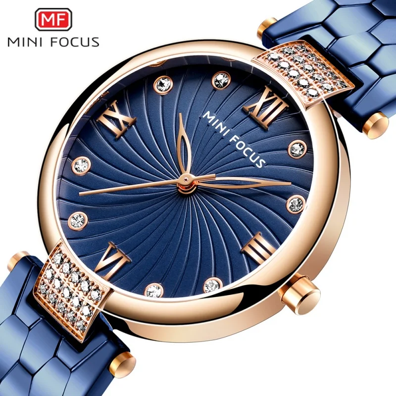 

MINI FOCUS 0186 Fashion Ladies Casual Quartz Watch Brand Luxury Rhinestone inlaid Rose Gold Stainless Steel Wristwatch For Women