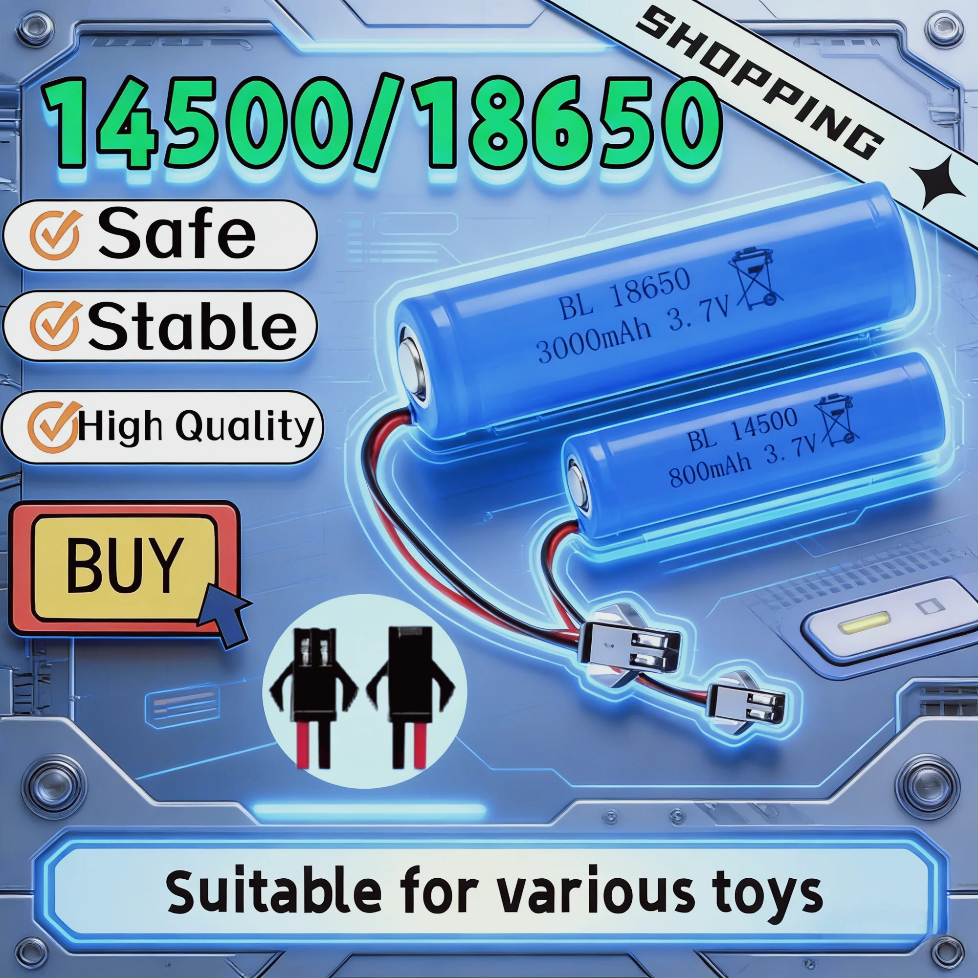 Lot de 2 Batteries 18650 3.7V 1200mAh Rechargeables pour RC