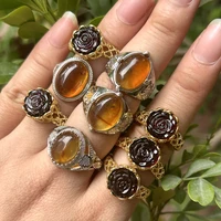 Natural Rose Red Cognac Amber/ Insect Amber Ring , Adjustable size for wearing, different ring holders, For Women Ring Gift 1