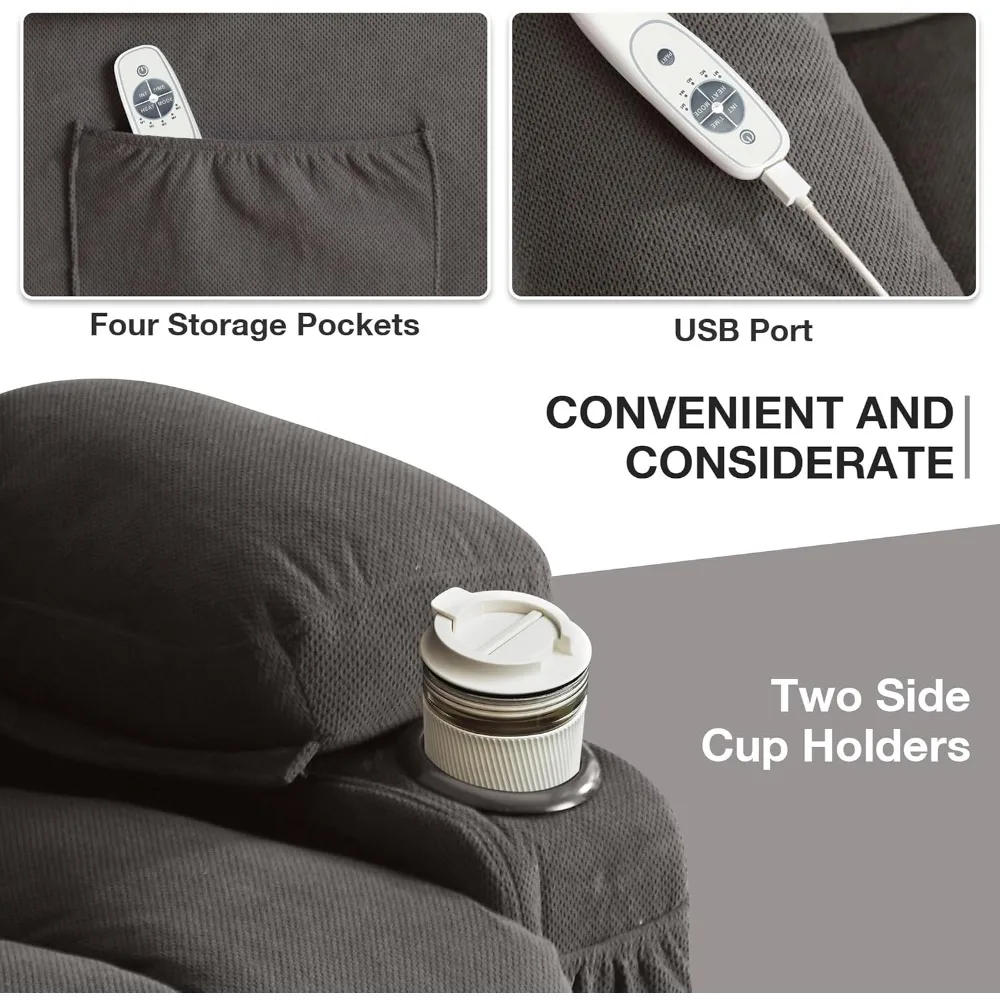 Electric Power Lift Recliner Chair with Massage and Heat for Elderly, Oversized Sofa with USB Port