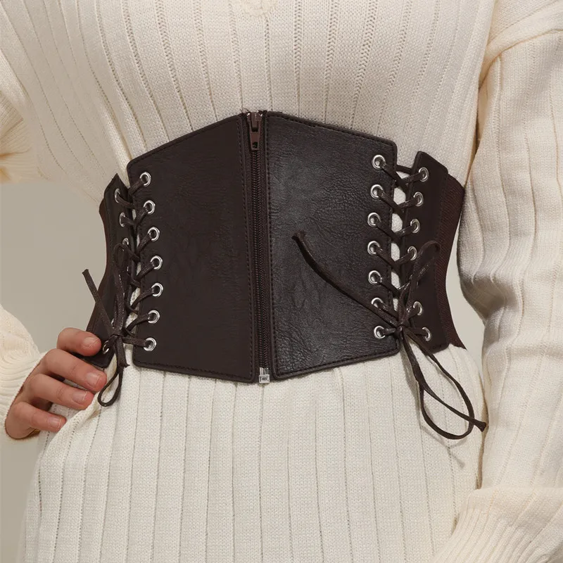 Punk Corset Wide Belts Women Slimming Body Elastic Bustier Waistband PU Leather Hip Hop Gothic Dress Girdle Body Shaper body shaper waist trainer corset bustier top waist corset lace corset