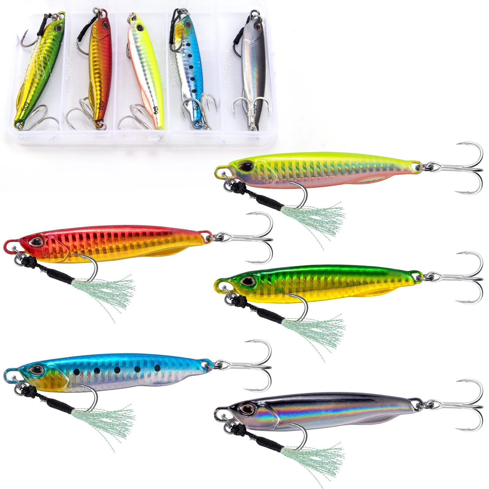 5Pcs Fishing Jig Saltwater Jigging Spoon Con Assist Hook Metal Casting Jig Surf Fishing Traina Vertical Diamond Jig Sgombro