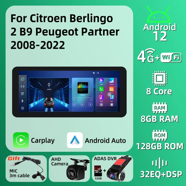 2+32G Lecteur multimédia de voiture Android pour Peugeot Partner