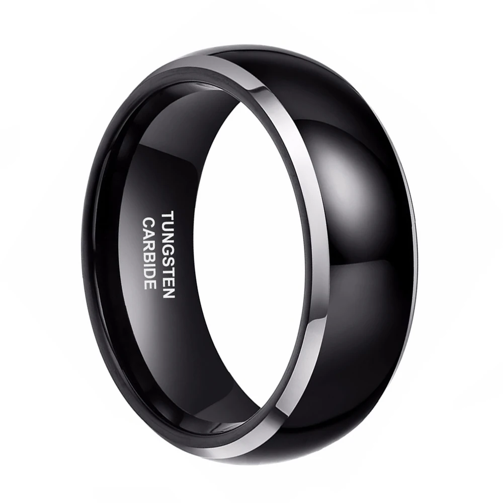 Tigrade Mens Ring Black 6/8mm Polished Tungsten Carbide Wedding Engagement Band Ring for Men Trendy bague homme Couple Ring 2