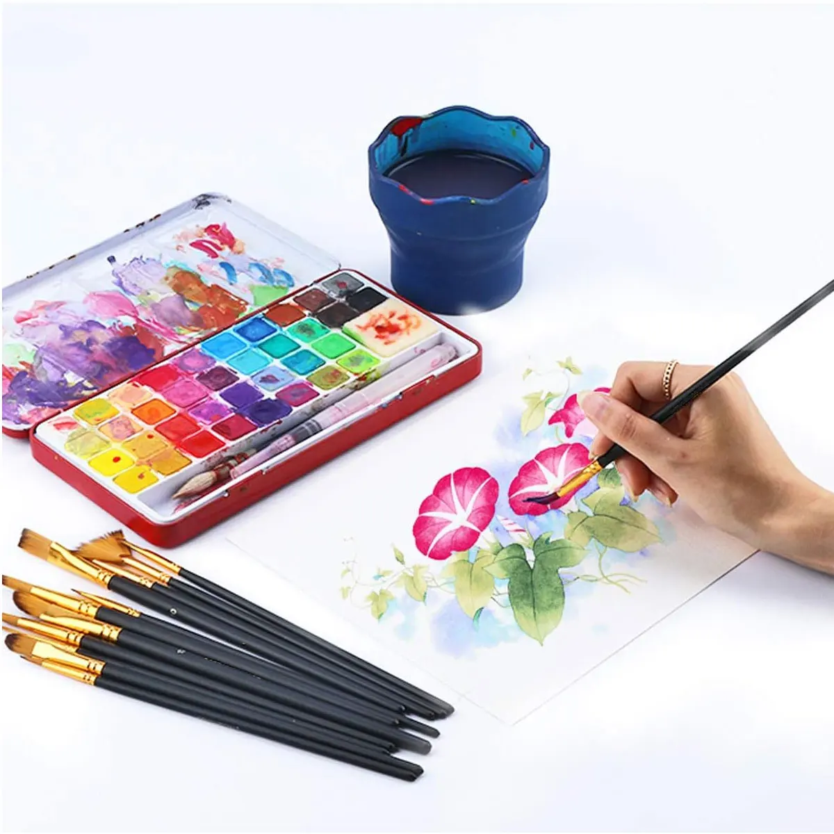 12pcs Professional Artist Painting Brush Oil Painting Watercolor Set For Oil, Acrylic, Canvas, Gouache,Includes Fine Detail Pain 6