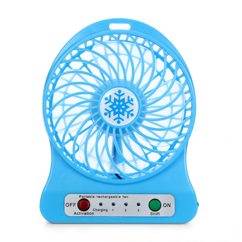 Portable Led Light Rechargeable Mini Desktop Fan, Three Speeds 18650 Lithium Ion Battery Usb Rechargeable Small Fan