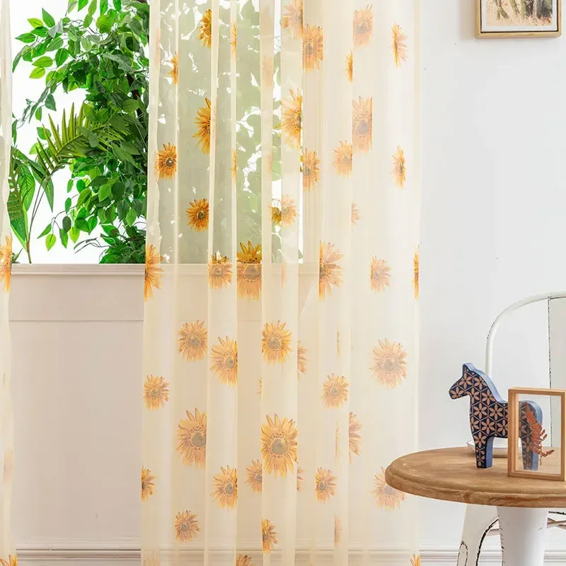 100*200 Cm Sunflower Summer Tulle Curtains Living Room Bedroom Kitchen Window Panels New Home Decoration