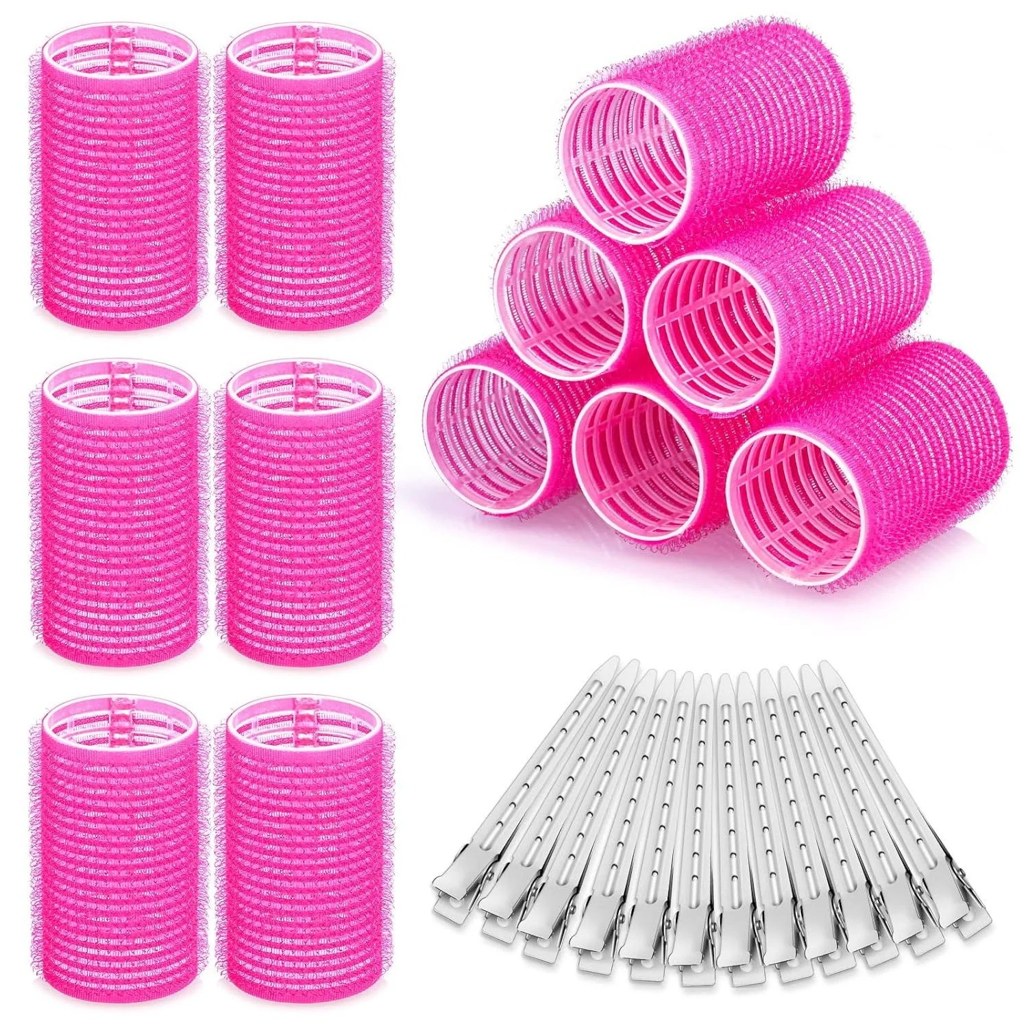 Volumizing Self-Grip Hair Roller Kit with Clips & Styling Comb - Heat-Free Curling and Salon-Quality Hair Tools for Effortless DIY Hairstyles