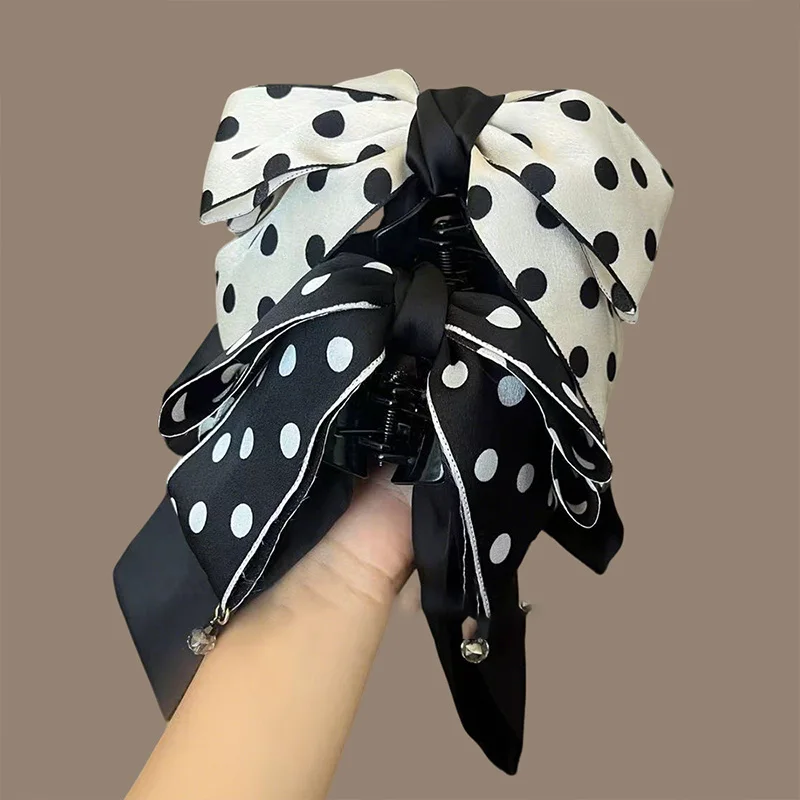 1/2 Piezas de Pinza para el Cabello con Lazo Grande y Puntos, Estilo Coreano, Elegante, para Cola de Caballo, para Uso Diario, Pinza para el Cabello de Moda para Chicas