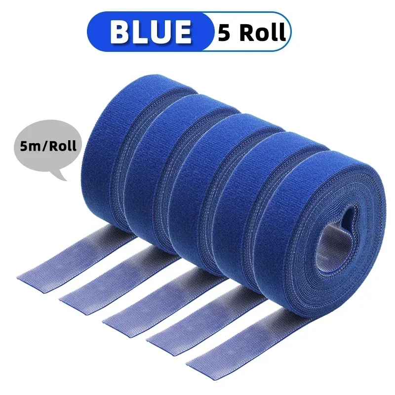 Reusable Self-Adhesive Cable Ties and Organizer - 5m Roll Nylon Strap Bundle for Wire Management and DIY Projects