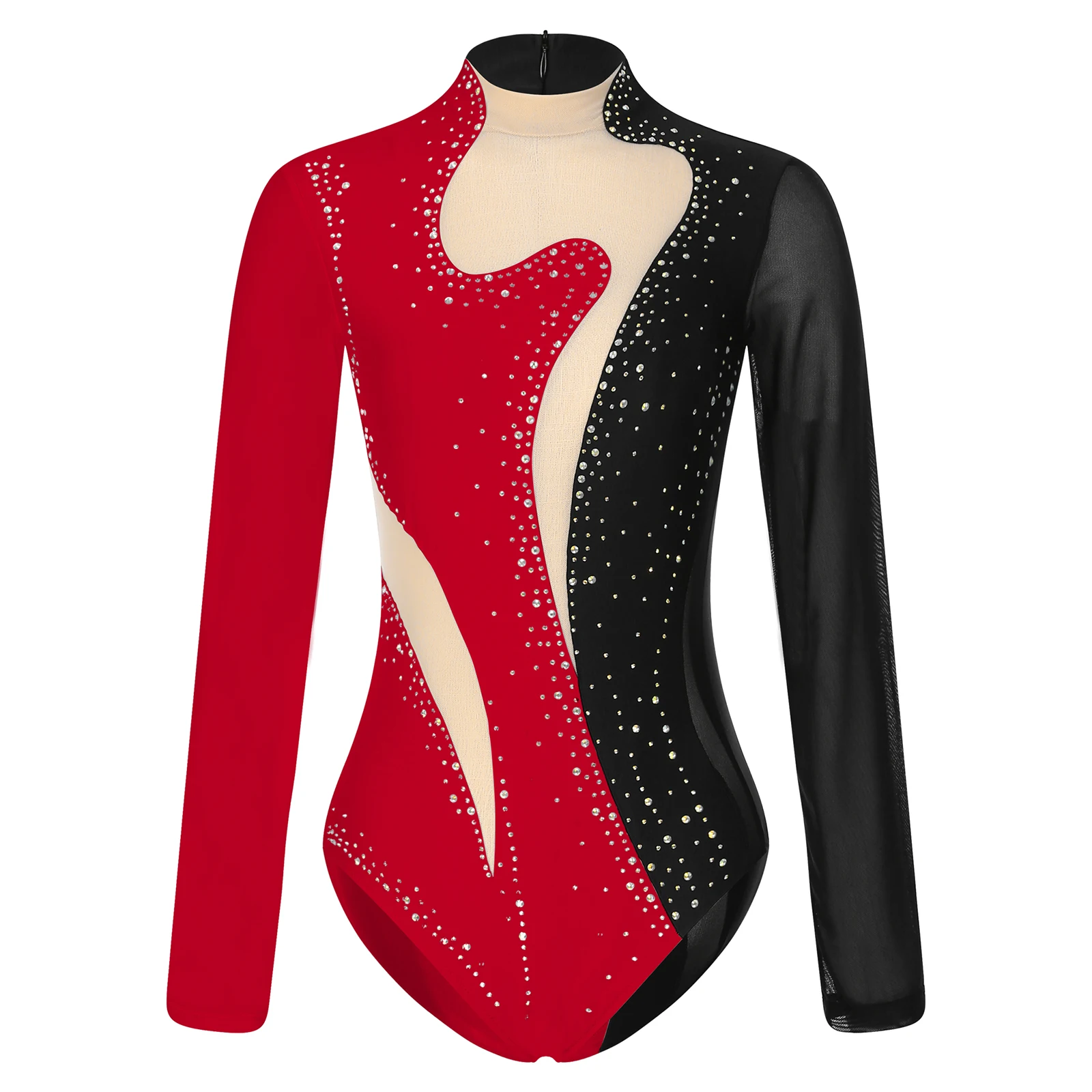 thumbnail image 1 of Leotardos de gimnasia rítmica para mujer, traje de Ballet para patinaje artístico, traje de baile de manga larga con diamantes de imitación brillantes, 1 of 5