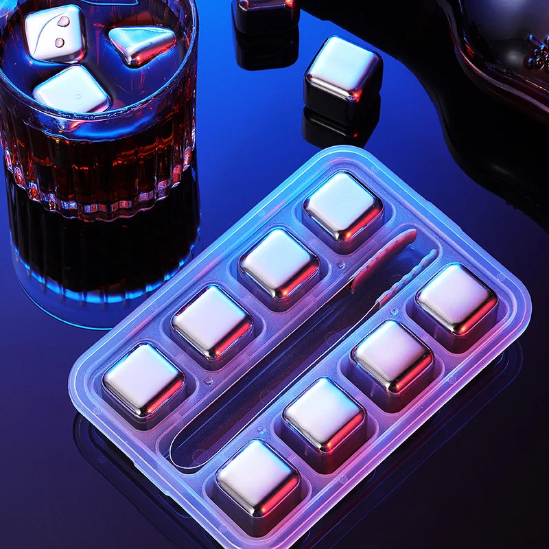 Reusable Stainless Steel Ice Cube Set Drinks Cooler Stones for Whisky Beer Wine Champagne Cooling Metal Ice Cube Bar Accessories