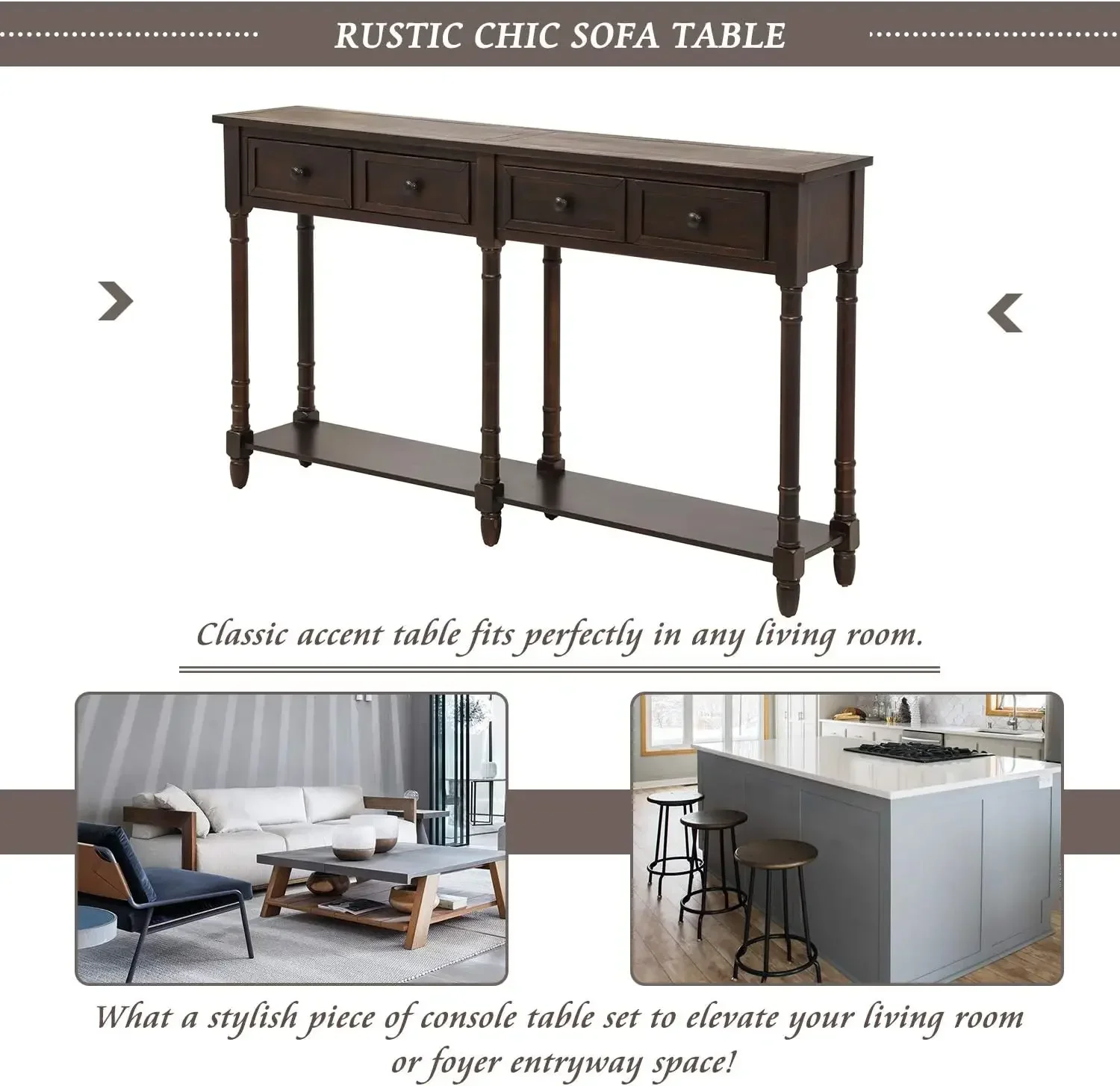 Wood Console Table Sofa Table with Two Storage Drawers and Bottom Shelf for Living Room, Entryway, Easy Assembly 3
