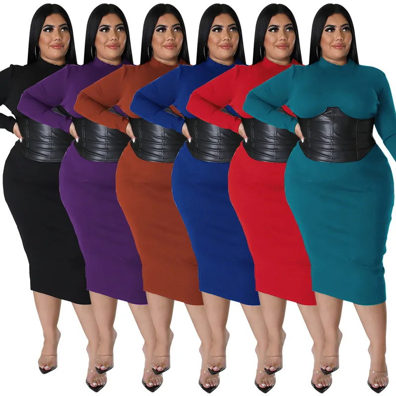 

Women Dresses O Neck Long Sleeve PU Waist Patchwork Solid Elegant Maxi Dress
