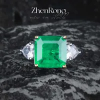 Luxury Elegant Simulation Square Emerald Rings For Women Vintage Silver Color Green Zircon Wedding Bridal Engagement Jewelry