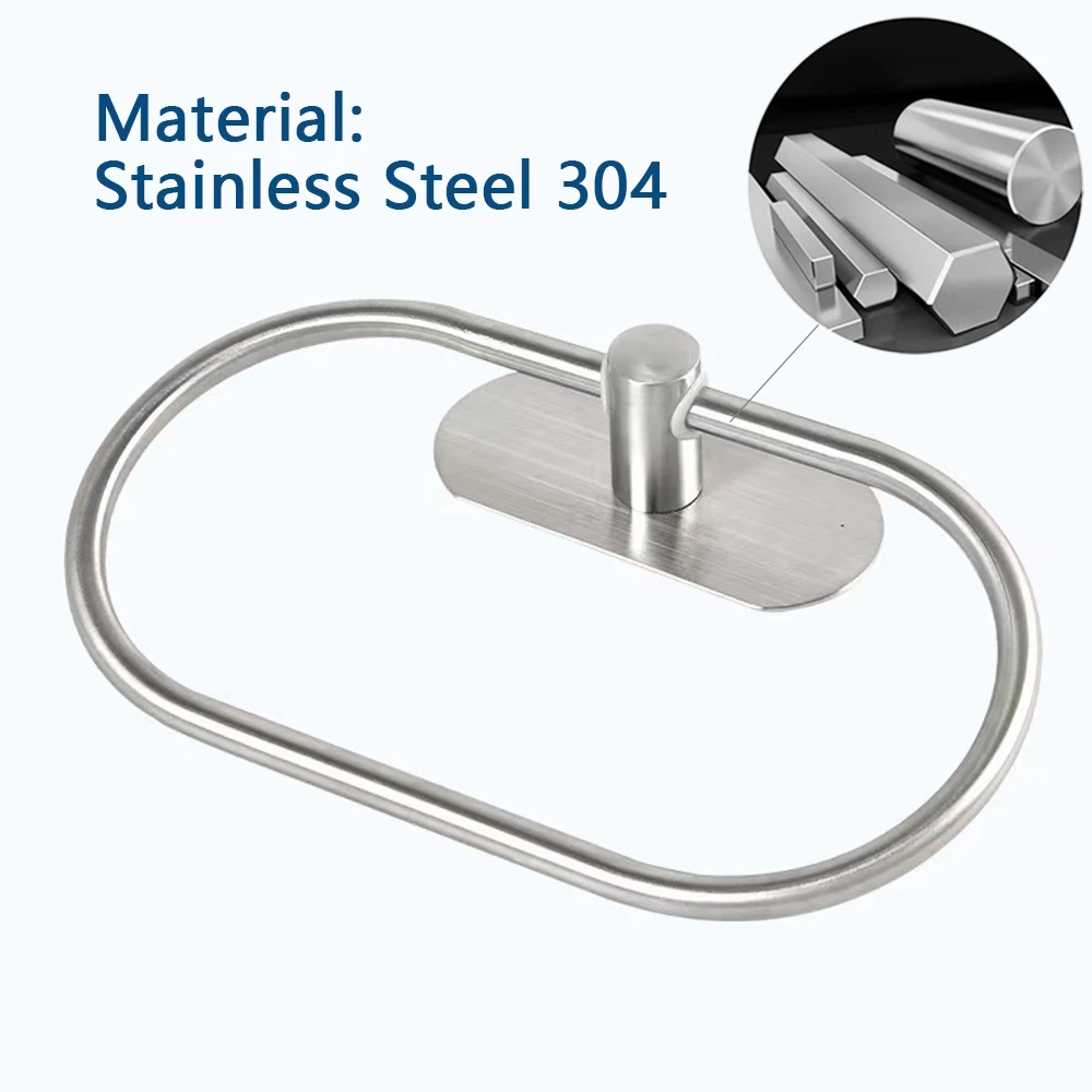 Stainless Steel Towel Holder Self-adhesive Bathroom Towels Rack Black Washhand Hanger Ring Rail Bar Kitchen Storage Accessories 2