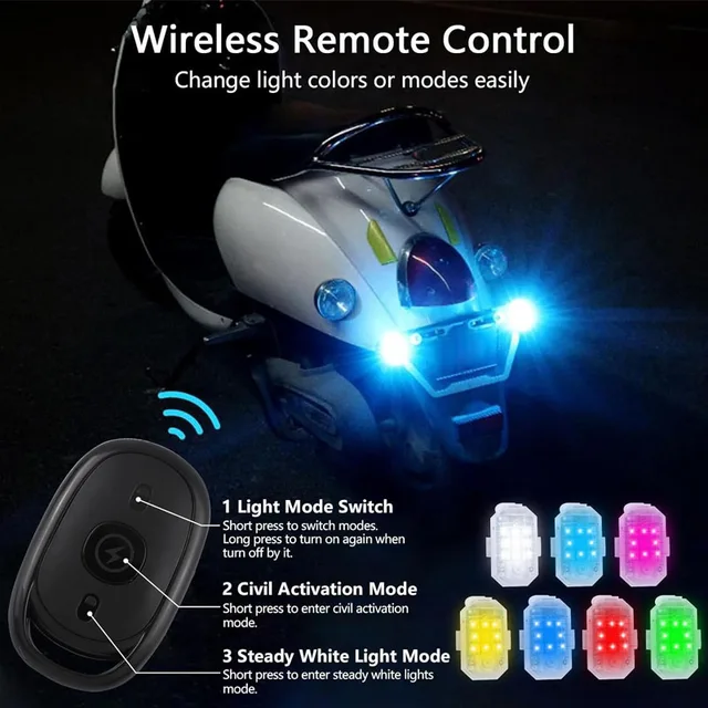 4PCS Wireless LED Motorcycle Strobe Light for Drone Car Bike Remote Control Anti-collision Warning Light Signal Light 7Colors - Image 2