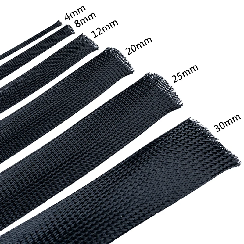 10M Black Insulated Braid Sleeving 4 - 30mm Tight PET Wire Cable Gland Protection Cable Sleeve Flame-Retardant Nylon Tube