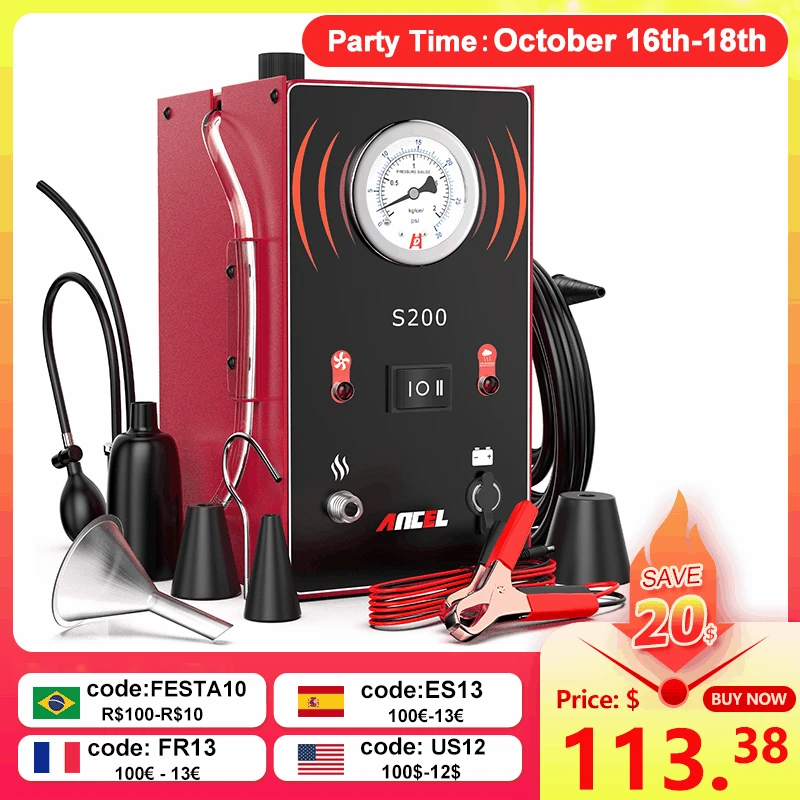 Ancel S200 Rilevatore Di Perdite Di Fumo Per Auto Automotive Evap Leakage Gas Oil Pipe Generator Localizzatore Di Perdite Strumenti Diagnostici