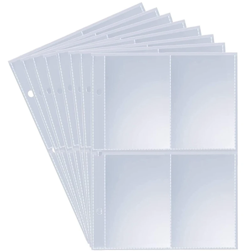 50Pcs 3 Holes Trading Card Sleeves Binder Double Side 4 Pocket Baseball Card Binder Sleeves Fit For 3 Ring Holder card protector photo card binder