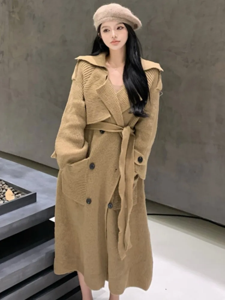 

Korean Fashion Women Sweater Coat 2023 Autumn Solid Lady Knitted Casual Long Sleeve Midi Cardigan Winter New Loose Overcoat