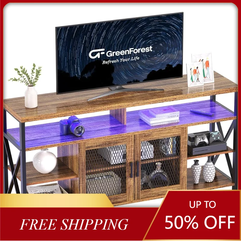 

LED Lights for 65 Inch TV, Entertainment Center with Grid Cabinets for Living Room, 58 inch Television Stands TV Cabinet