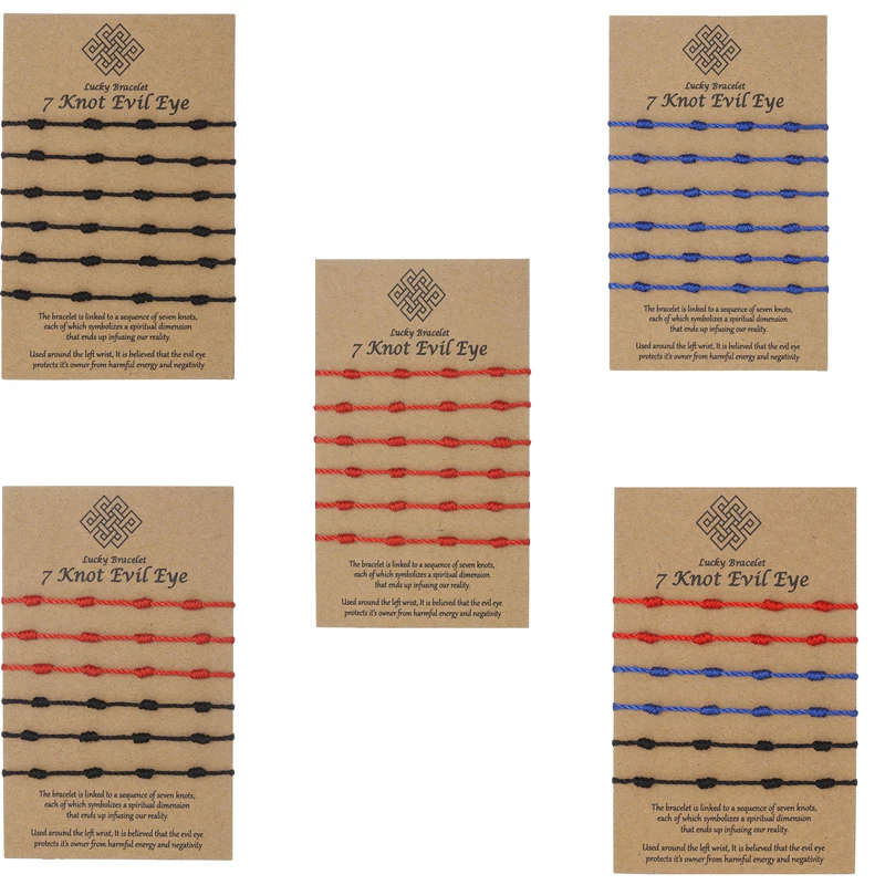 Red String Handmade Bracelets Adjustable Red 7 Knot String Bracelet Amulet Success and Prosperity for Women Jewelry 6 PCS/Set