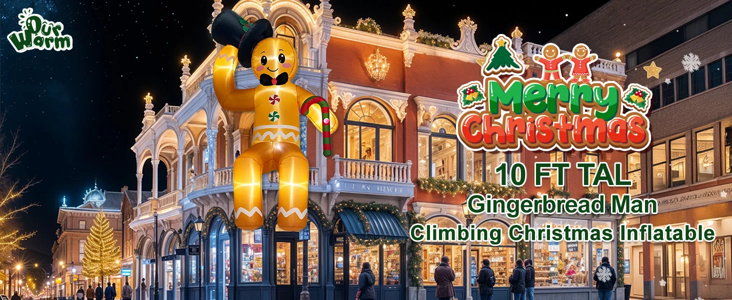 Description Picture 2 of itemOurWarm 10 FT Christmas Inflatable Outdoor Decoration, Sitting Gingerbread Man Inflatable Christmas Blow up Yard Decorations