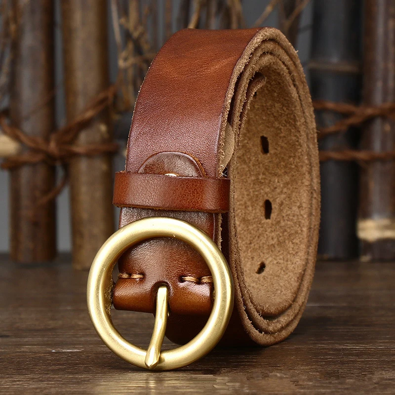 

3cm Width Cow Leather Belts For Women/Men Circle Pin Buckle Couple Belt Retro Jeans Femme/Homme Casual Belt With Gift Box G211