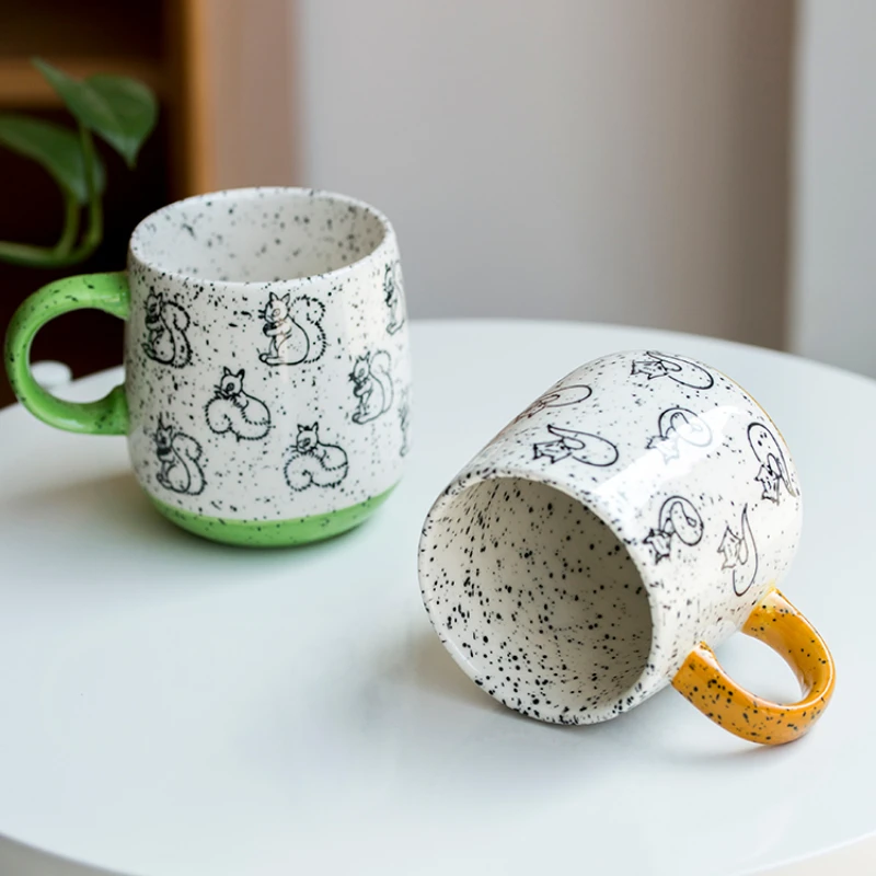 

Ceramic Coffee Water Mugs 420ML Large Capacity Ins Popular Creative Cartoon Animal Fox Squirrel Printed Nordic Cute Style Cups